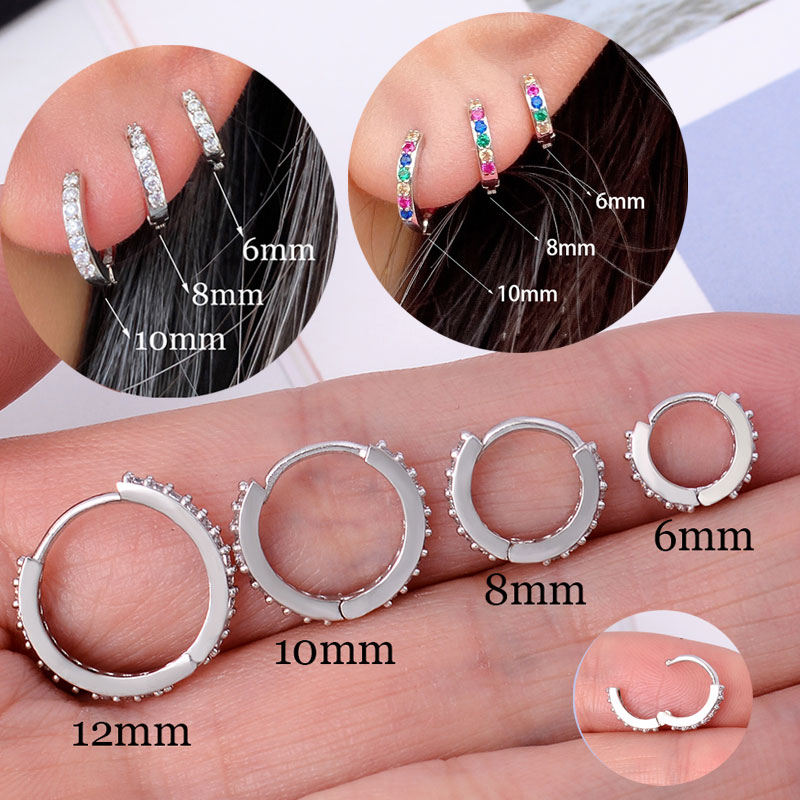 Helix Cartilage Ring - Rainbow CZ Huggies Hoop Earrings Girl
