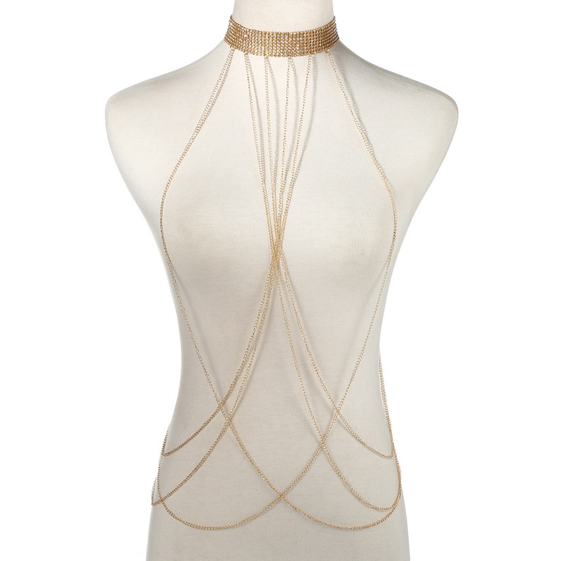Body Jewelry Bra - Gold Color Body Chain Women Rhinestone