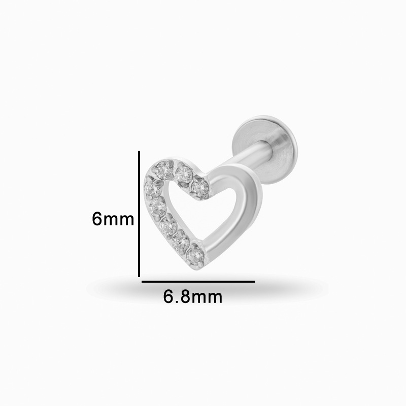 Body Jewelry Flat Back - 1PC G23 Titanium Heart Cartilage Stud