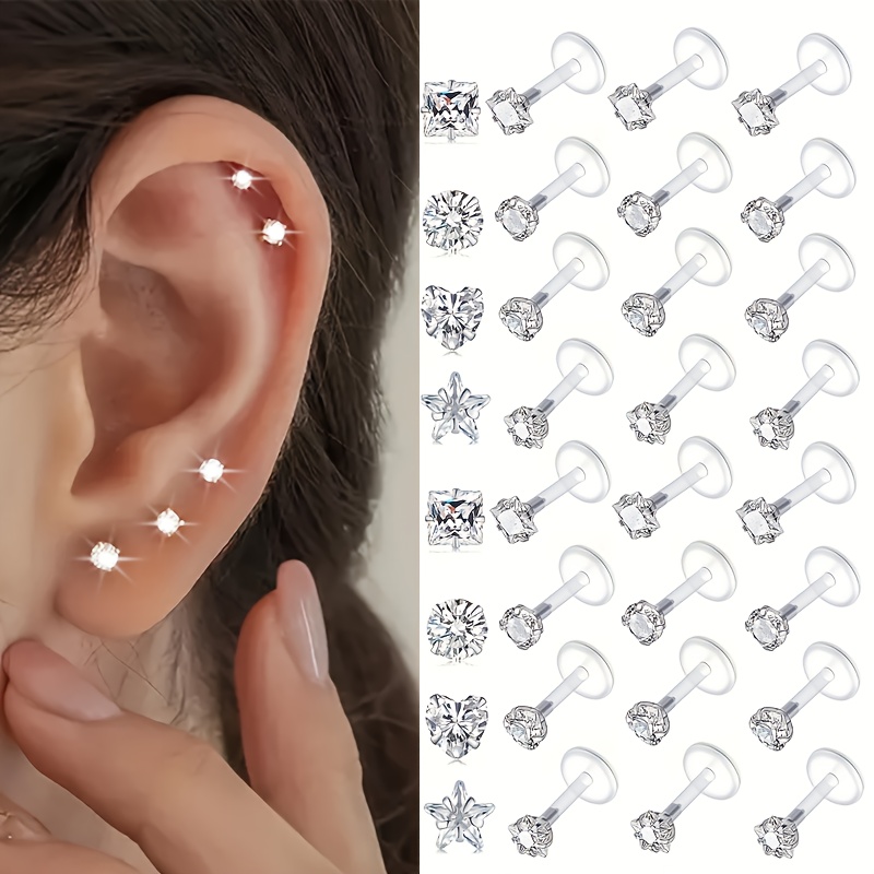 9pc Clear Lip Rings Studs Plas - Helix Cartilage Ring recension och pris