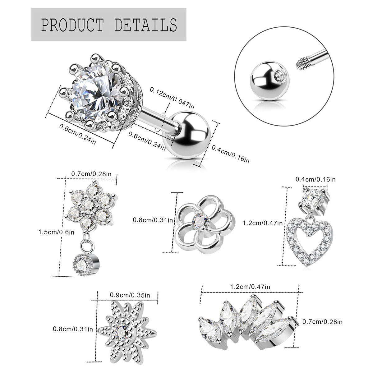 2pcs Cartilage Earrings Stud F - Body Jewelry Surgical Steel recension och pris