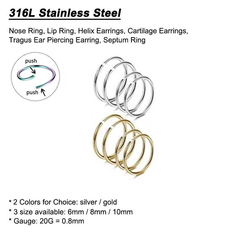 6pcs/lot Hypoallergenic Nose R - Helix Cartilage Ring recension och pris