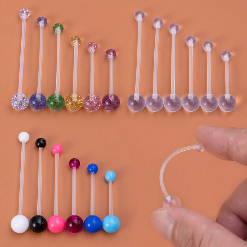 6pcs Flexible Navel Piercing A - Industrial Barbell Long recension och pris