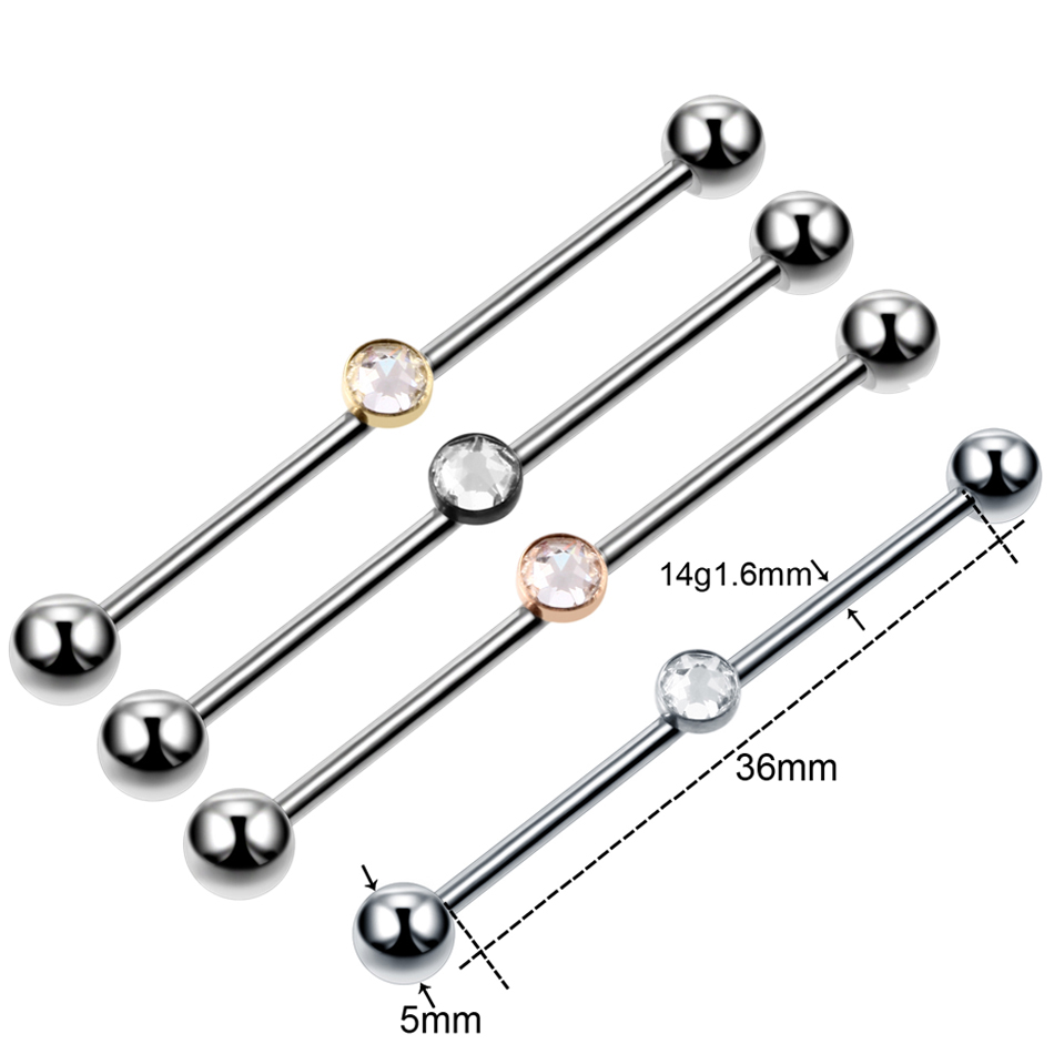 1PC Titanium Piercing Gem Indu - Industrial Barbell Long recension och pris