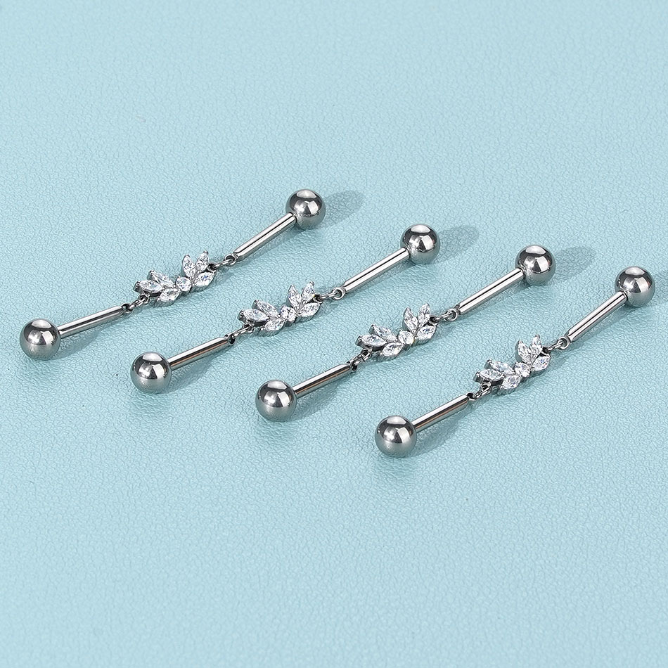 1Pc Titanium CZ Industrial Hel - Industrial Barbell Long recension och pris