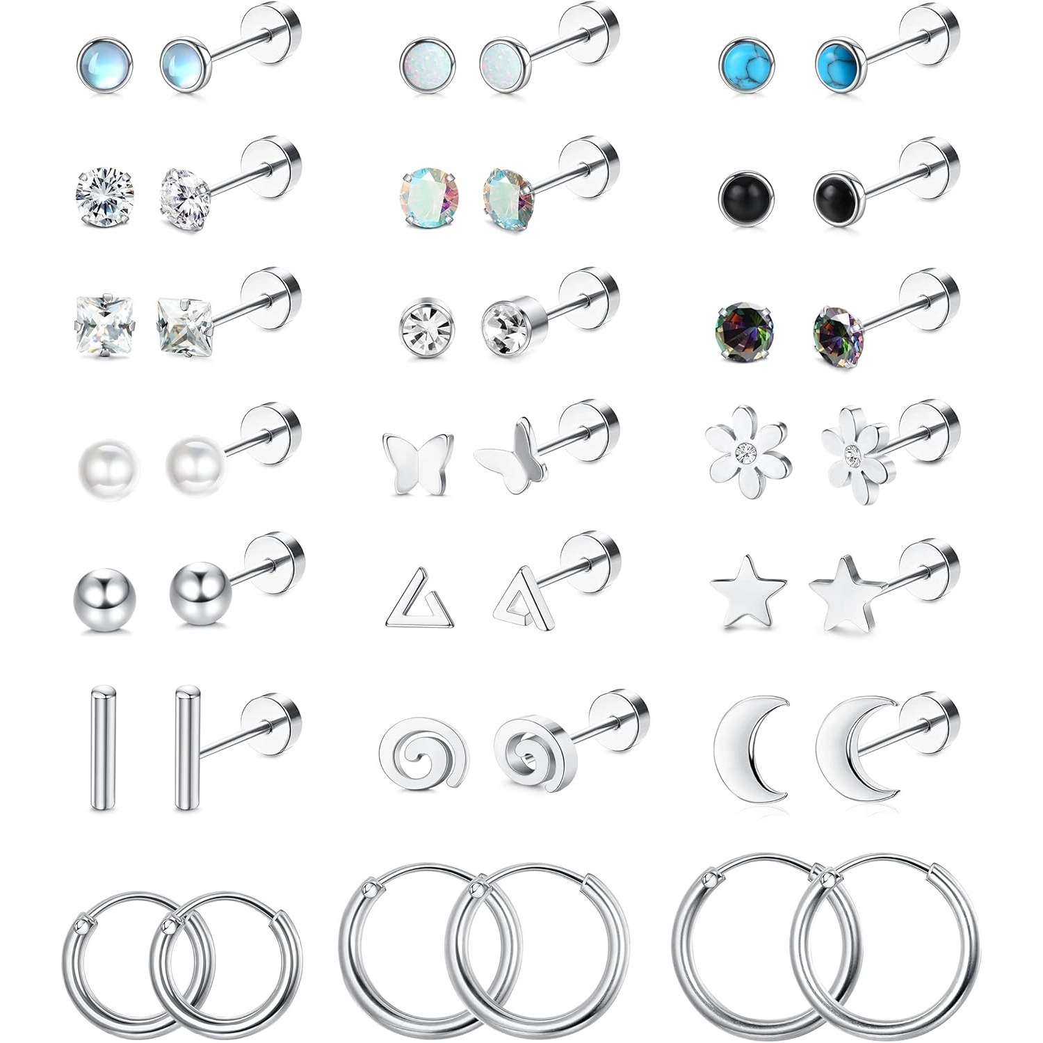 FASACCO 1 Pair Surgical Steel  - Body Jewelry Flat Back recension och pris