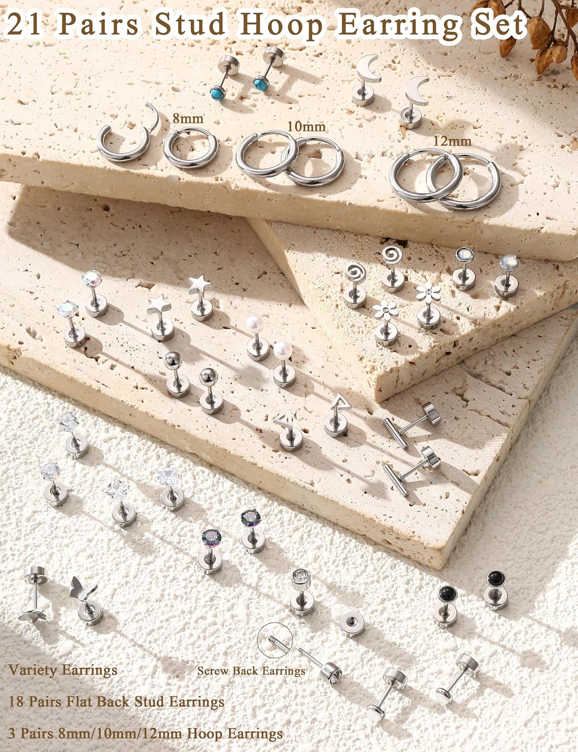 FASACCO 1 Pair Surgical Steel  - Body Jewelry Flat Back recension och pris